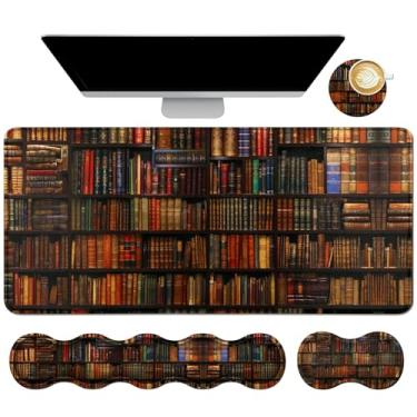 Imagem de Dikoer 4 peças de almofada de espuma de memória para descanso de pulso + tapete de mesa de jogos 80 cm * 30 cm + almofada de pulso de mouse + conjunto de porta-copos, protetores de mesa