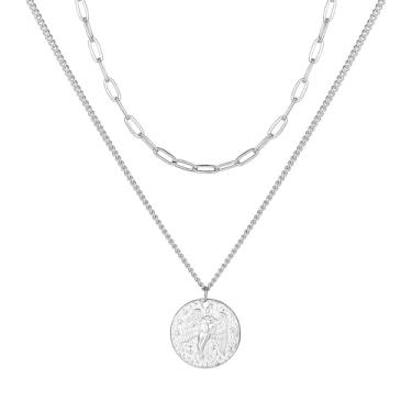 Imagem de GDKLDFG Colar com pingente de disco de anjo boêmio banhado a ouro 18K de aço inoxidável e medalha de amuleto, joia de proteção, 22mm*20mm, Aço inoxidável, Zircônia cúbica