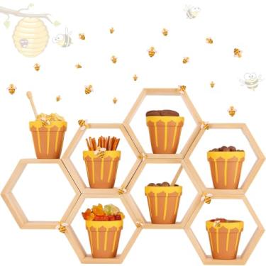 Imagem de Cinnvoice Conjunto de 12 mini potes de abelha de cerâmica com suporte de favo de mel, pingentes de abelha, plantador de cupcake hexagonal, lembrancinhas de festa de mel para convidados de chá de bebê