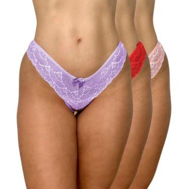 Imagem de Kit 3 Calcinhas Femininas Fio Tule com Renda Transparente Sexy Confort
