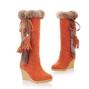 Imagem de Bigfanshu Botas femininas outono austrália sexy altura da coxa salto alto botas sexy femininas de pelúcia sapatos anabela botas clog - renda feminina, Laranja, 40 BR