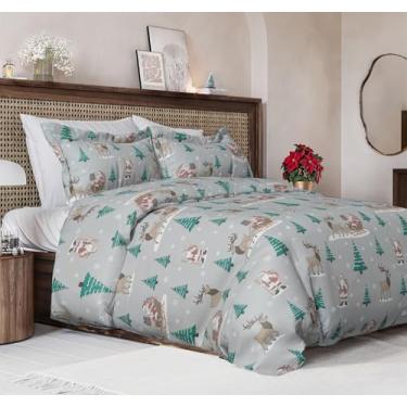 Imagem de Conjunto de capa de edredom de Natal Queen Size – Capa de edredom Queen extra macia com 2 fronhas – Roupa de cama natalina com fechos de zíper e laços – Conjunto de cama confortável, aconchegante e