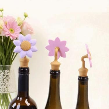 Imagem de Rolhas de vinho decorativas de girassol, rolha de garrafa de vinho com belo vidro artístico, rolha de garrafa de bebida reutilizável, rolha de garrafa de bebida para presentes, bar, festa de férias