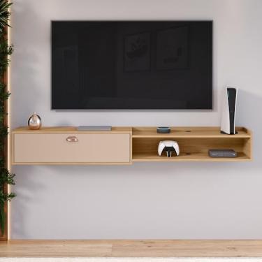 Imagem de 1.80cm Decoração Sala Estar TV 75 polegadas Nicho Organizador 1 Porta (Ripado)