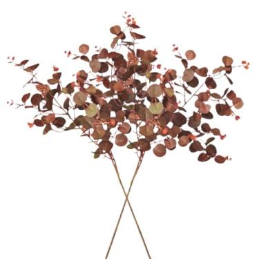 Imagem de XZJMY 2 peças de folhas de eucalipto de seda de plantas artificiais, decoração de caules altos de 73,7 cm, caules falsos de eucalipto para decoração de festa de casamento em casa de fazenda (marrom)