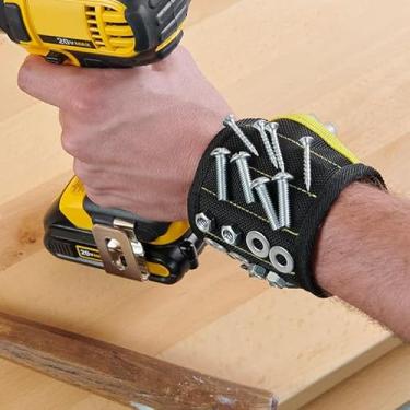 Imagem de Pulseira magnética para segurar parafusos, pregos, brocas, cinto de ferramentas ímã presente de pulso para pai, marido, avô, faz-tudo, homens, mulheres