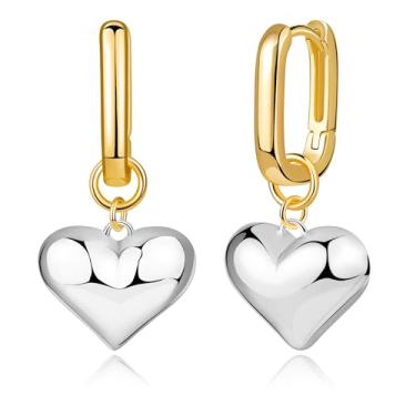 Imagem de FSLEAD Brinco feminino de ouro 14 K, cruz, gota d'água, borboleta, coração, nó de ouro, prata, cruz, alavanca, gota, ouro, prata, gota, argola, pingente de ouro branco, Ouro amarelo, Sem pedra