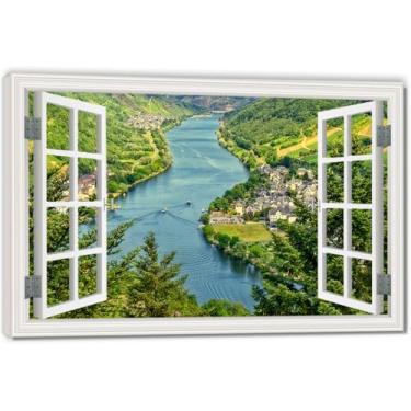 Imagem de Impressão em tela artística de ilusão de janela falsa de ondas de água, arte de parede com vista panorâmica real para sala de estar 20 x 30 cm emoldurada