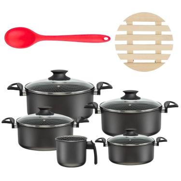 Imagem de Jogo De Panelas 05 Pçs + 05 Descansos + Colher De Silicone