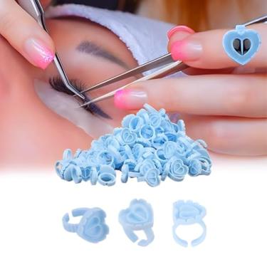 Imagem de 100 peças de anéis de pigmento em forma de coração copos descartáveis de cola suporte de tinta anéis para artes artesanato maquiagem esmalte ferramentas de mistura (azul)