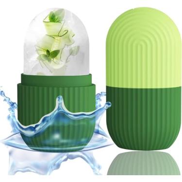 Imagem de Bolas de massagem em forma de cubo de gelo para rosto, olhos e pescoço – Molde de gelo de silicone para condicionamento natural e cuidados com a pele (verde)