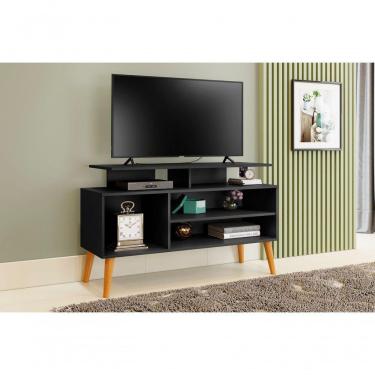 Imagem de Rack Lion Sala Estar Tv Estante Com Nichos E Prateleiras Cor:preto/canela