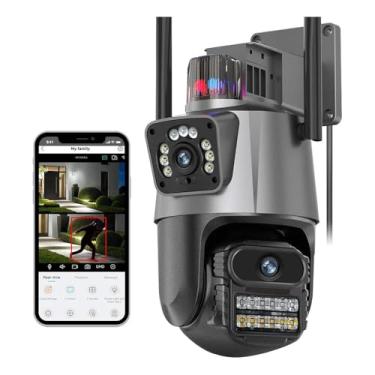 Imagem de Câmera de Segurança WiFi P11, Dupla Lente 4K, Visão Noturna, IP66 à Prova D'água, Monitoramento Externo, Energia Solar e Bateria Recarregável, Controle por Aplicativo