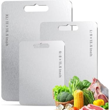 Imagem de Conjunto de 3 tábuas de corte de titânio (P+M+G), tábuas de corte de cozinha de titânio 100% puro, tábua de cortar e servir dupla face para carne, legumes e queijo, leve, durável e lavável na