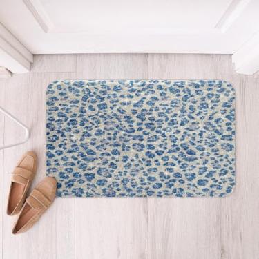 Imagem de jejeloiu Tapetes de banheiro leopardo azul Cheetah tapetes de banho estampa animal acessórios de banheiro estampa de pele de leopardo capachos 50,8 cm x 81,3 cm Safari microfibra macia