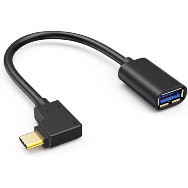 Imagem de Adaptador tipo C para USB 3.0, adaptador de cabo OTG USB C macho de 90 graus para USB A fêmea, compatível com MacBook Pro, Note 8, XPS 15 etc., 15 cm/preto
