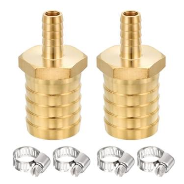 Imagem de METALLIXITY 2 peças de mangueira de latão para adaptador de farpa de 2,5 cm x 3/20.3 cm com 4 braçadeiras de mangueira para sistemas de combustível automotivo, motocicleta, marítimo, caminhão, RV