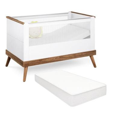 Imagem de Berço Com Colchão Estilo Retrô Pé Palito Cor Branco - Divicar, branco