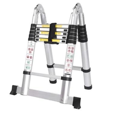 Imagem de Escada Telescópica Multifuncional Dupla Inox - 12 Degraus - 3.80 Metro