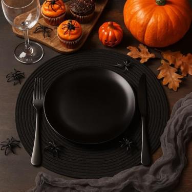 Imagem de Conjunto 6 Peças Jogo Americano Redondo | Design Moderno | Ideal para Refeições e Decoração da Mesa (Preto, 6 peças)