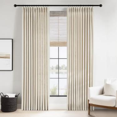 Imagem de PONY DANCE Cortinas de linho 274 cm de comprimento conjunto de 2 painéis para sala de estar porta de vidro deslizante, aba traseira plissada para casa de fazenda semitransparente, cortina de janela