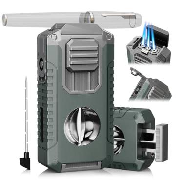 Imagem de Isqueiro 5 em 1 com acessórios multifuncionais, chamas de jato triplo (sem gás) (azul-petróleo)