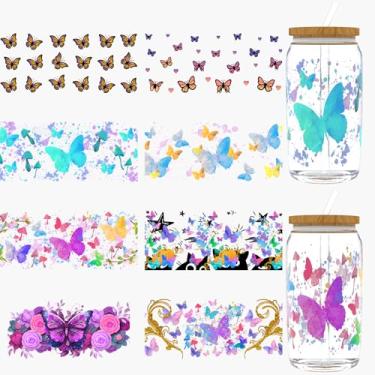 Imagem de Dorsbaby 8 peças de papel de transferência DTF UV borboleta DTF, papel de transferência UV DTF para 473 ml, óculos, mesas, cadeiras, computadores, envoltório UV DTF de alta viscosidade