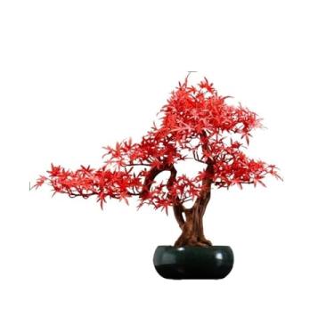 Imagem de Árvore artificial Árvore de bonsai bordo vermelho artificial com vasos, paisagismo mesa hotel, decoração planta falsa