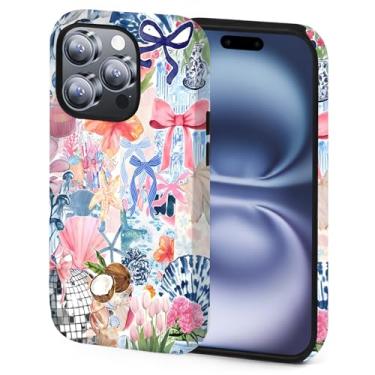 Imagem de QUENCASETS Capa compatível com iPhone 16E, compatível com MagSafe, coquete azul praiano, colagem costeira, capa de telefone bonita e bonita (roxa, para iPhone 16E)