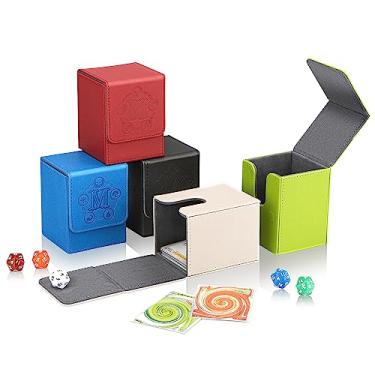 Imagem de TCGUARD 5 pacotes de caixa de cartas para armazenamento de cartões MTG comporta 500 cartas de manga única, forro de microfibra e caixa de cartão de couro compatível com jogos de cartas colecionáveis TCG, cartas Yugioh, etc. (Vertical-preto, branco, azul, vermelho)