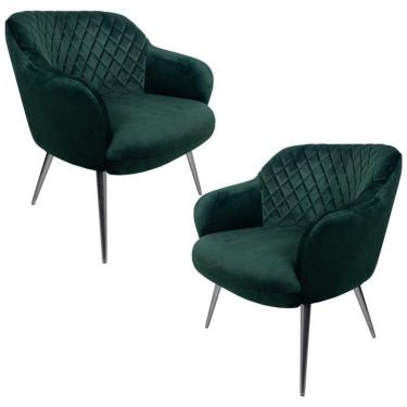 Imagem de Kit 2 Poltronas Kitana Pés Polido Palito Veludo Verde