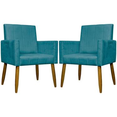 Imagem de Kit 2 Poltronas Decorativas Mari Suede Pé Palito - Azul-turquesa Suede