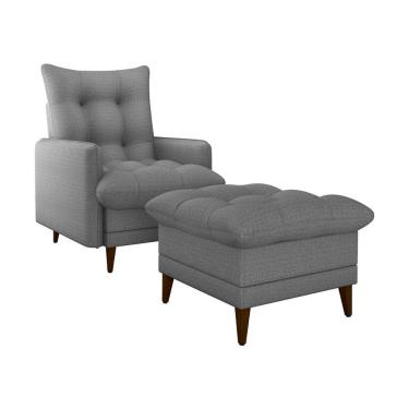 Imagem de Poltrona De Amamentação Com Puff Montreal Matrix Linho Milleniun Saturno Cinza