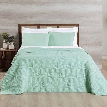 Imagem de Cobre Leito Arcos 200 Fios Queen 03 Peças 100% Poliéster - Verde Suave