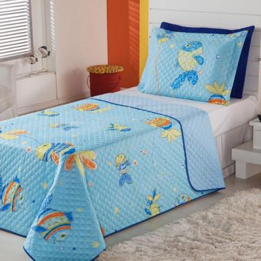 Imagem de Cobre Leito Colcha Solteiro Alegria 2 Peças Oceano Azul 100% Poliéster