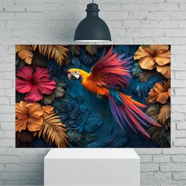 Imagem de Arte de parede em tela rústica vintage arara voando através de flores tropicais - Pôster sem moldura de 30 x 45 cm - Ideia de presente para decoração de casa e escritório para sala de estar, quarto
