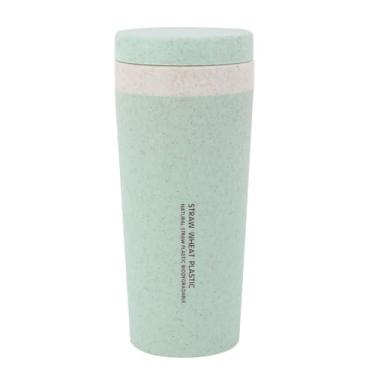 Imagem de Garrafa de água com isolamento de palha de trigo verde de 300 ml, caneca de viagem de camada dupla, copo portátil ecológico para uso externo e escolar