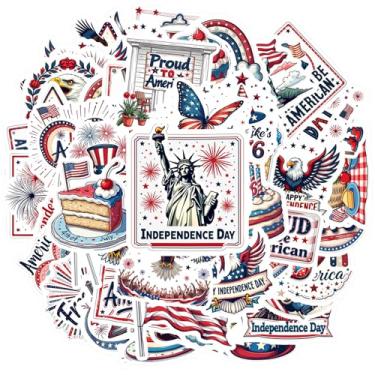 Imagem de 70 peças adesivos de celebração da bandeira americana patriótica do Dia da Independência celebração dos EUA brinquedo azul para notebook bagagem, celular, copo, mala, geladeira, telefone, bagagem