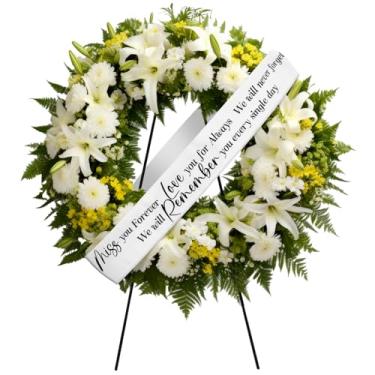 Imagem de Fanfanwin Faixa fúnebre para comemoração da vida para caixão ou grinalda de flores em homenagem aos entes queridos 127 x 10 cm (branca, Love You for Always)