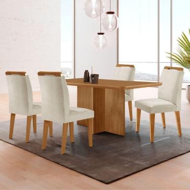 Imagem de Mesa Olimpia 120 Mdf Com 4 Cadeiras Athenas Veludo Creme Naturalle