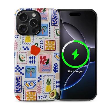 Imagem de Capa para iPhone 15 Pro com estampa estética fofa magnética [compatível com Magsafe] Proteção total fina à prova de choque para meninas e mulheres, colagem de plantas e frutas