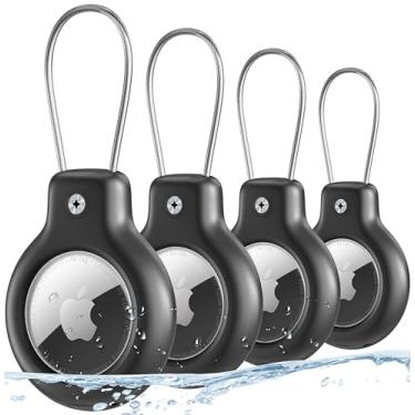 Imagem de Suporte de etiqueta de ar para Apple Air Tag Secure com cabo de arame, pacote com 4 porta-chaves IP68 à prova d'água para chaveiro, criança, bolsa, bagagem, coleira de animais de estimação e mais