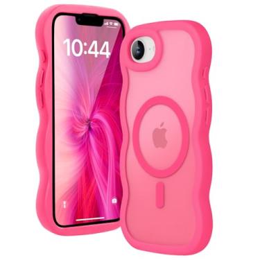 Imagem de Amzfield Capa magnética para iPhone 16e, compatível com moldura ondulada Magsafe, design fofo, translúcido, fosco, rígido, capa protetora de silicone à prova de choque para iPhone 16 e mulheres, rosa