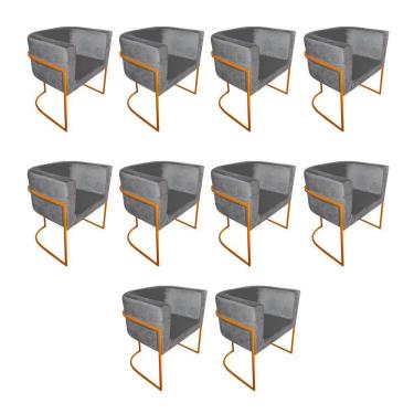 Imagem de Kit 10 Cadeiras De Jantar Premium Base De Ferro Cobre Veludo Cinza