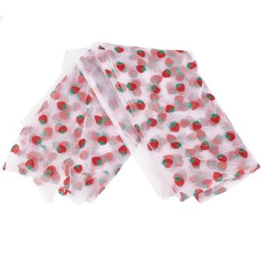 Imagem de letsinstyle 3 metros 59 polegadas de largura tecidos bordados de tule morango, tecido de rede de tule bordado de frutas, acessórios de costura de fita de renda para decoração de festa e vestido de