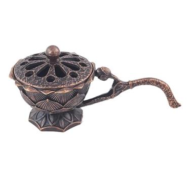 Imagem de Queimador de incenso de lótus de metal, suporte de incenso com alça, ioga, meditação, decoração de casa, estilo antigo, queimador de incenso de liga