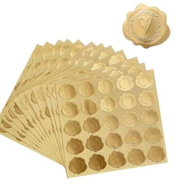 Imagem de 300 peças de adesivos de folha dourada em relevo, selos de envelope de coração autoadesivos de cera para convite de casamento, cartão de felicitações, lembrancinhas de festa do dia dos pais (dourado)