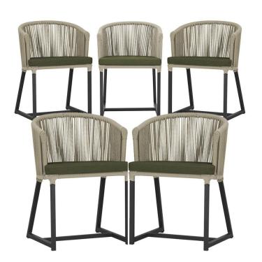 Imagem de 5 Cadeiras De Jantar Noronha Preta Corda Náutica E13 Trama Rami