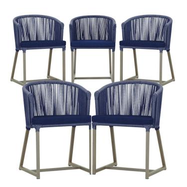 Imagem de 5 Cadeiras De Jantar Noronha Fendi Corda Náutica E10 Trama Azul