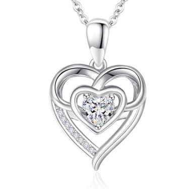 Imagem de HeartMelody Colar infinito delicado para mulheres, banhado a ouro branco 18 K, pedra do mês de abril, pingente de coração de zircônia cúbica 5A, corrente ajustável, presentes de aniversário para mãe